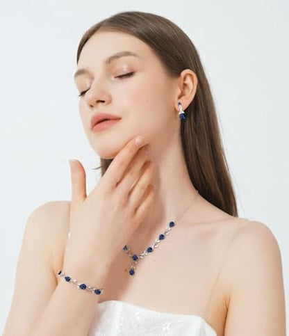 Jewelry Set for Women Bride Bridesmaid Wedding Party Prom Necklace Earrings Bracelet Set Gift for Mother Wife Friend - color: Blue