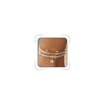 Starfish Mermaid Anklets Bracelets for Women Waterproof Gold Beaded Seashell Starfish Anklets Bohemian Summer Surf Stackable Anklet Bracelet Hawaiian Mermaid Jewelry Outfits for Women - style: Bead starfish
