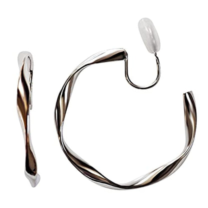 Clip On Hoop Earrings for Women Not Pierced Gold Silver Large Chnky Square Twisted Comfortable Coil Hoop Clip On Earrings - color: Twisted Hoop Silver