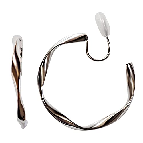 Clip On Hoop Earrings for Women Not Pierced Gold Silver Large Chnky Square Twisted Comfortable Coil Hoop Clip On Earrings - color: Twisted Hoop Silver