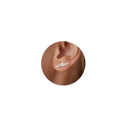 Star 14K Gold Plated Ear Cuff Earrings for Women Non Piercing, Dainty Silver Plated Clip on Cartilage Ear Cuff Non Pierced Trendy CZ Northstar Starburst Sparkling Climber Clawer Earring Jewelry - style: Northstar Stud-Silver