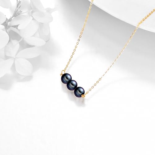 KECHO 14K Real Gold Beads Pendant Necklace Solid Yellow Gold Jewelry Anniversary Birthday Gifts for Women - color: Black Pearl 3