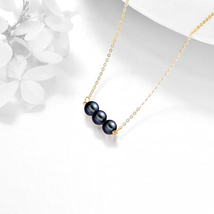 KECHO 14K Real Gold Beads Pendant Necklace Solid Yellow Gold Jewelry Anniversary Birthday Gifts for Women - color: Black Pearl 3