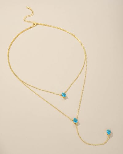 SNGIA Long 18K Gold Plated Blue Green Red Layered Pendant Necklace For Women (Emerald, Ruby, Seafoam, Sky, Sapphire, Pink), Dainty Birthstone Necklace, Statement Necklace Jewelry Gifts. - style: Aqua