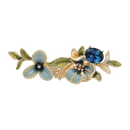Irises Flower brooches and pins for women, Hand-driping Oil brooch pins inlaid with artificial crystals, SHE'S FREE STYLE JUST FOR YOU Green leaf safety pins enameled jewelry pins and brooches - color: Blue brooch