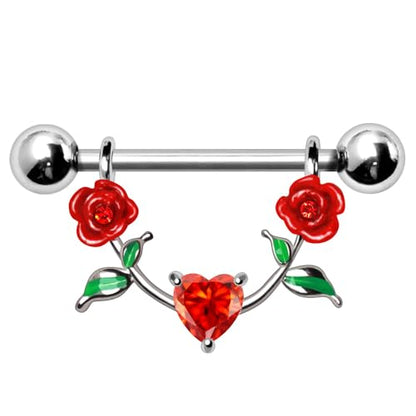 316L Stainless Steel Red Rose Nipple Shield Sold As Pair