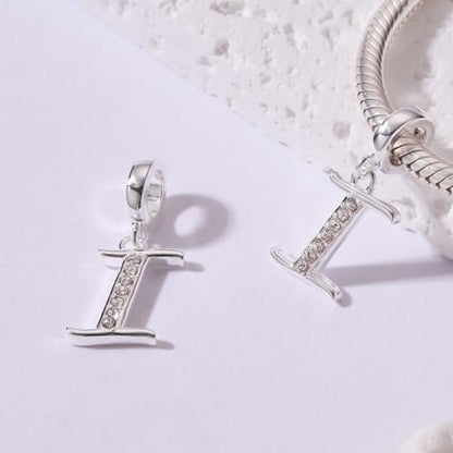 925 Sterling Silver Initial Charm fits Pandora, Gift for Mom Wife | Christmas,Birthday,Mother's Day, Anniversary, Valentine's Day - color: Letter I