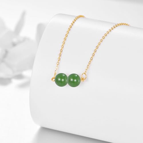 KECHO 14K Real Gold Beads Pendant Necklace Solid Yellow Gold Jewelry Anniversary Birthday Gifts for Women - color: Green Jade 2