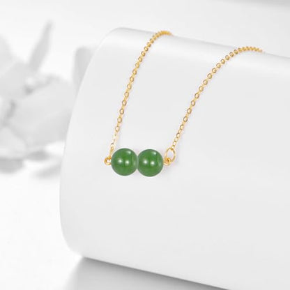 KECHO 14K Real Gold Beads Pendant Necklace Solid Yellow Gold Jewelry Anniversary Birthday Gifts for Women - color: Green Jade 2