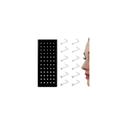 THUNARAZ Straight L Shaped Stainless Steel Nose Studs Rings Piercing Pin Body Jewelry 20G-22G 1.5mm 2mm 2.5mm - color: C:60Pcs White CZ(20G L Shaped)