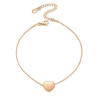 ChainsHouse Ankle Bracelets for Women, Stainless Steel Beaded Chain Ankle Bracelet, Womens Heart Anklets for Summer Beach Jewelry Gifts - color: Q: heart-rose gold