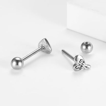 14G Stainless Steel Heart Tongue Rings Statement Lettering Tongue Barbell Tongue Piercing Jewelry (Style 1)