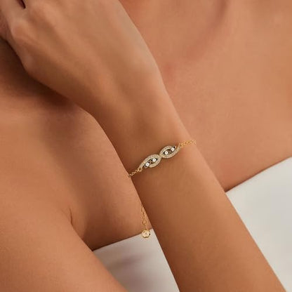 Cicy Bell Evil Eye Bracelets 18k Gold Plated Adjustable | Turquoise，Zirconia Link, Trendy Jewelry Gift for Women, 15.9" with 1.9'' Extender - color: F-Gold