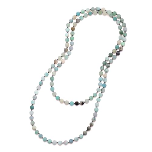 Aobei Pearl 8mm Round Natural Amazonite/Irregular Turquoise Long Beaded Necklace Wrap Bracelet Handmade Gemstone Jewelry for Women Men - style: Amazonite-47"