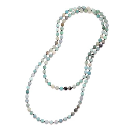 Aobei Pearl 8mm Round Natural Amazonite/Irregular Turquoise Long Beaded Necklace Wrap Bracelet Handmade Gemstone Jewelry for Women Men - style: Amazonite-47"