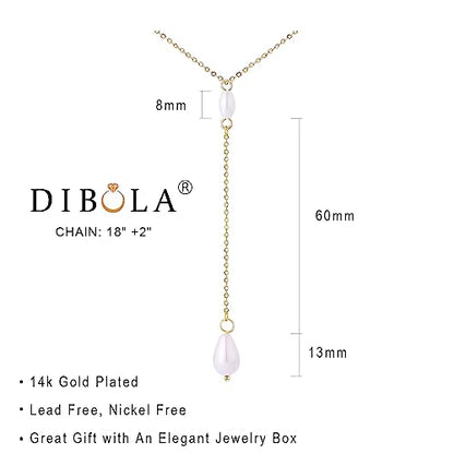 DIBOLA Dainty Pearl Necklaces for Women 14K Gold/Silver Plated Cute Single Pearl Necklace Elegant Small Tiny Pearl Choker Thin Chain Necklace Simple White Pearl Drop Y Long Necklace Freshwater Pearled Pendant Necklace Pearls Jewelry Gift - color: Y Drop P