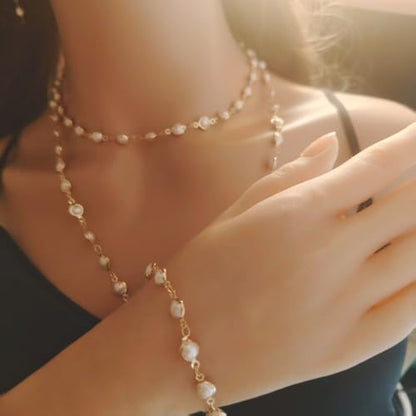 Colorful Crystal Long Necklace for Women Dainty Boho Y-Shaped Color Bead Necklaces Sparkly Rhinestone Pendant Layered Gold Long Chain Choker Good Luck Trend Jewelry Gift Jewelry - color: Double Layer Pearl Gold