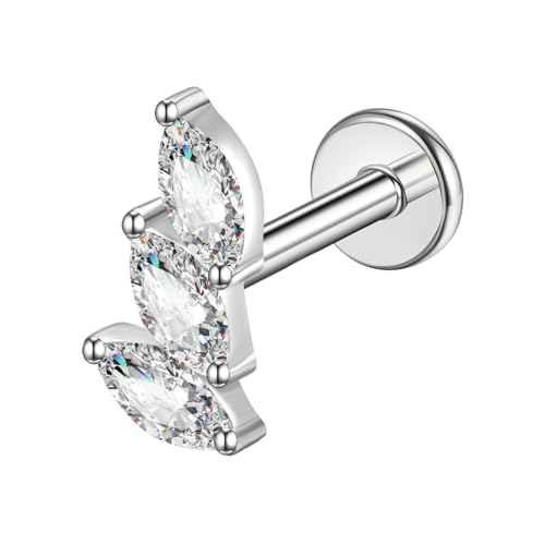 G23 Titanium Flat Back Earrings Studs 16g F136 Implant Grade Titanium Labrets Press Fit Threadless Push In Dainty Cartilage Helix Conch Lobe Lip Tragus Piercing Jewelry - style: 1pcs 3eye Clear