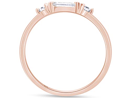3 Stone Stackable Ring for Women with Birthstone And White Cubic Zircionia | Dainty Minimalist Ring In 14K Gold Over Sterling Silver - color: Rose Gold : Cubic Zirconia