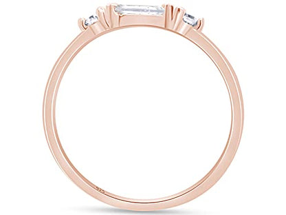 3 Stone Stackable Ring for Women with Birthstone And White Cubic Zircionia | Dainty Minimalist Ring In 14K Gold Over Sterling Silver - color: Rose Gold : Cubic Zirconia