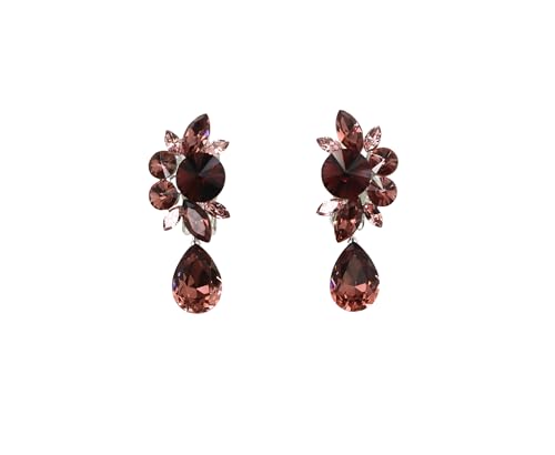 Faship Statement Dangling Floral Clip On Earrings For Women - color: Burgundy