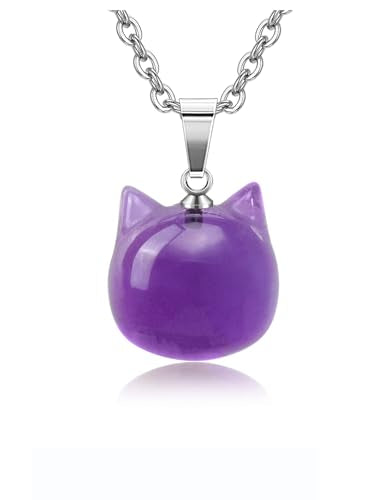 Jovivi Cat Gifts Necklace Natural Amethyst Rose Quartz Healing Crystal Stones Pendant Necklaces for Women Men Gemstone Mini Cute Animal Cat Jewelry Gifts