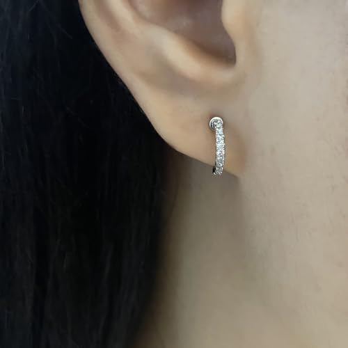 Clip On Hoop Earrings for Women Non Pierced Cubic Zirconia Huggie Hoops 14K Gold Plated CZ Clip On Earrings Adjustable No Piercing Fake Earrings - color: Silver, size: 10 MM