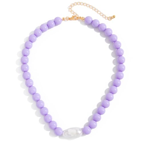 Colorful Faux Baroque Pearl Resin Beaded Choker Necklace Summer Tropical Jewelry for Women - color: Purple