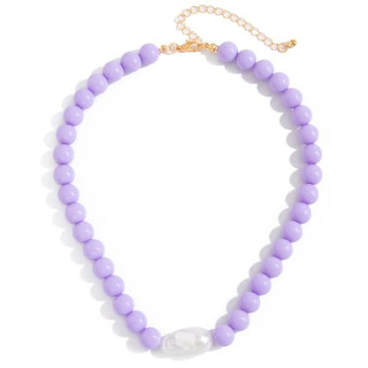 Colorful Faux Baroque Pearl Resin Beaded Choker Necklace Summer Tropical Jewelry for Women - color: Purple