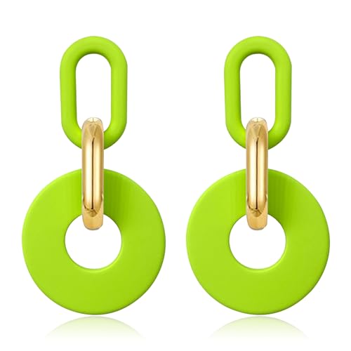 Acrylic Hoop Earrings Long Chain Earrings Minimalist Geometric Dangle Earrings Statement Drop Earrings for Women Girls - color: green