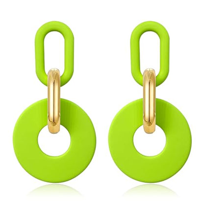 Acrylic Hoop Earrings Long Chain Earrings Minimalist Geometric Dangle Earrings Statement Drop Earrings for Women Girls - color: green