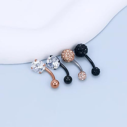 Vsnnsns 14G Belly Button Ring Piercing Jewelry 316L Stainless Surgical Steel Heart CZ Pearl Butterfly Flower Navel Rings Dangle Belly Button Ring Navel Piercing Jewelry for Women Men Hypoallergenic - color: Black&Rose Gold B