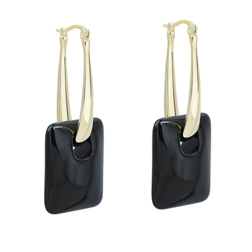 Multicolor Acrylic Dangle Hoop Earrings for Women, 2-Way Detachable Geometric Statement Earrings, Lightweight Fashion Jewelry Gifts - color: Black