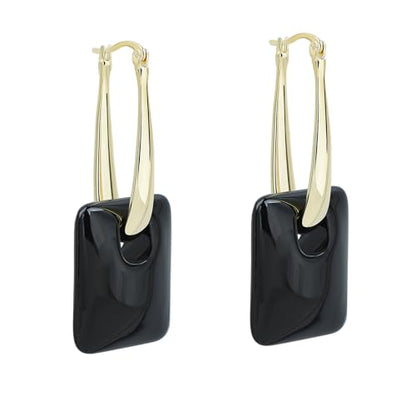 Multicolor Acrylic Dangle Hoop Earrings for Women, 2-Way Detachable Geometric Statement Earrings, Lightweight Fashion Jewelry Gifts - color: Black