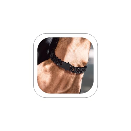 Bandmax Mens Hip Hop Cuban Link Bracelets 5/7/9/12MM Stainless Steel Miami Curb Chain Bracelet Silver/Gold Plated/Black Wristlet Chains for Men 7"-9" - color: 11 12MM-Black