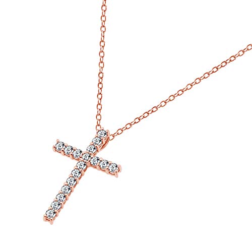 Amazon Essentials Platinum or Gold Plated Sterling Silver Cross Pendant Necklace with Infinite Elements Zirconia, 18" - color: Rose Gold, size: 2 carat