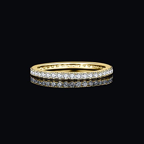 JewelryPalace 6 Stone Cubic Zirconia Half Eternity Stackable Wedding Rings for Women, 14K White Yellow Rose Gold Plated 925 Sterling Silver Promise Rings for Her, Simulated Diamond Wedding Band Ring - color: H-eternity-yellow gold plated Brass