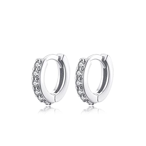 Cubic Zirconia Pave Cz Hoop Earrings Huggie Tiny Mini Small for Cartilage Sterling Silver Gold Plated 11mm 9mm 8mm 7mm Hoop Earrings - style: Silver-7mm Inner Diameter
