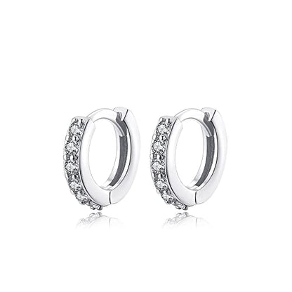 Cubic Zirconia Pave Cz Hoop Earrings Huggie Tiny Mini Small for Cartilage Sterling Silver Gold Plated 11mm 9mm 8mm 7mm Hoop Earrings - style: Silver-7mm Inner Diameter