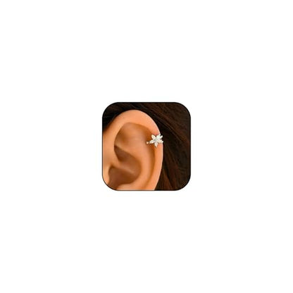 Ear Cuff Earrings for Women Non Piercing Faux Earring Cuff Rose Gold Earring Cuffs Non Pierced - color: Silver flower ear cuff