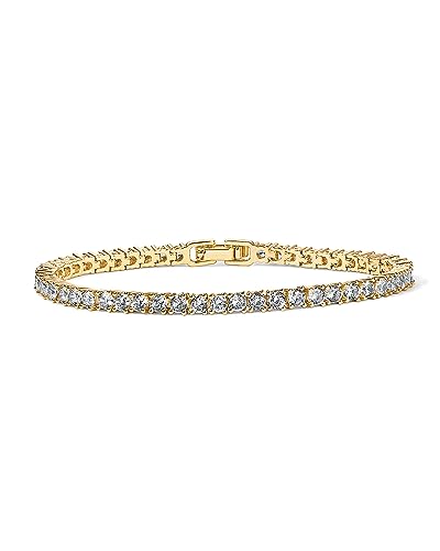 PAVOI 14K Gold Plated 3mm Cubic Zirconia Classic Tennis Bracelet | Gold Bracelets for Women - color: 18K Yellow Gold Vermeil, size: 7 Inches