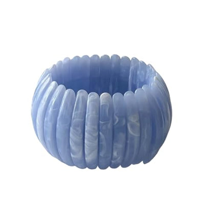 Boho Retro Acrylic Resin Stretch Bangle Bracelets Colorful Wide Chunky Irregular Geometric Tube Bead Wristband Statement Bracelet for Women Fashion Party Wedding Jewelry Gifts - color: Blue