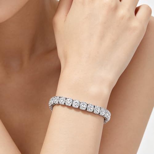 2PCS Silver Tennis Bracelets Set for Women, Sparkling Cubic Zirconia Bracelet with Secure Box Clasp, Elegant Stackable Silver Bracelet for Wedding, Party & Daily Wear
