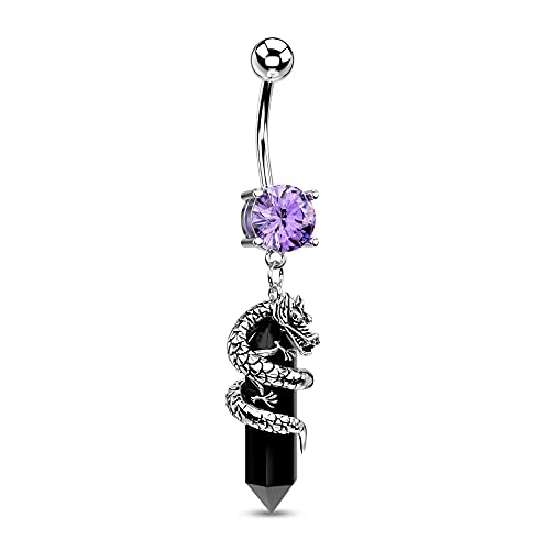 Halloween Belly Button Ring 14G Dragon Dangle Belly Ring Burn Silver Navel Piercing Jewelry Purple Belly Button Piercing - color: Black