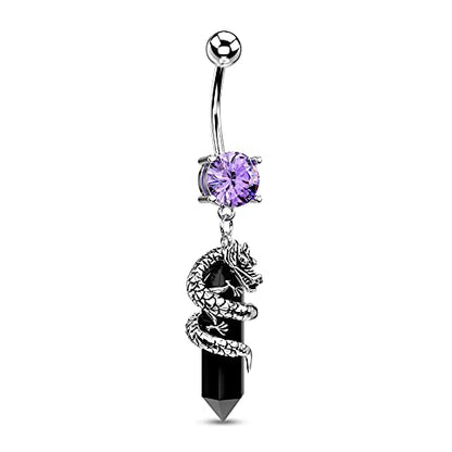 Halloween Belly Button Ring 14G Dragon Dangle Belly Ring Burn Silver Navel Piercing Jewelry Purple Belly Button Piercing - color: Black