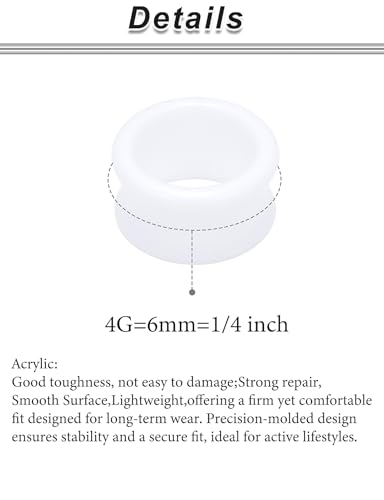 6G-50mm Hollow Acrylic Ear Plugs Tunnels for Women Men Double Flared Saddle Ears Gauge Plug Stretcher Expander Piercing Body Jewelry Black White Clear 1 Pairs - color: White, size: 2 Gauge = 6mm = 1/4 inch