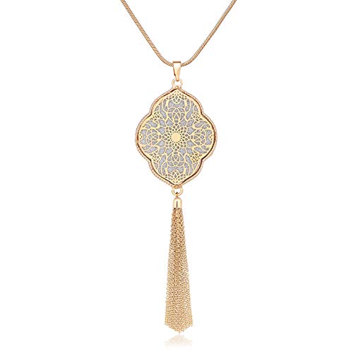 MOLOCH Long Necklaces For Woman Disk Circle Pendant Necklaces Tassel Fringe Necklace Set Statement Pendant - color: quatrefoil-shaped-gold