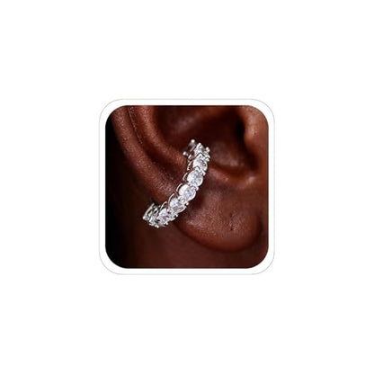 Ear Cuffs Non Piercing Gold Silver Earrings Cute Cubic Zirconia Sparkling Ear Cuff for Women Clip On Cartilage Huggie Earring Christmas Jewelry Costume - color: Silver-One