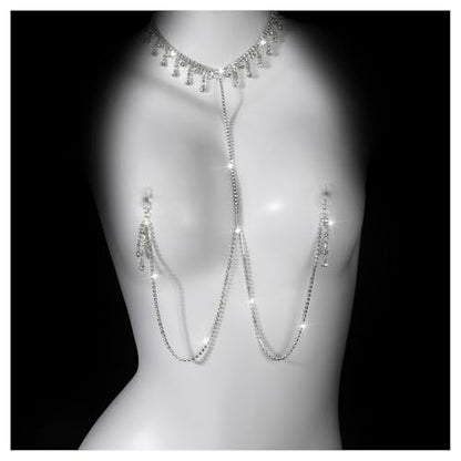 Rhinestone Tassel Choker Necklace Sexy Non Piercing Nipple Jewelry Summer Beach Chest Body Chain Crystal Nipple Body Accessories Jewelry for Women - color: Silver