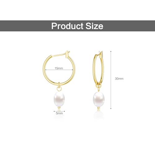 Robaice Pearl Earrings for Women, 14K Gold Plated Dangle Drop Earrings | Small Pearl Drop Huggie Hoop Earrings, Hypoallergenic Dainty Gold Earrings, Wedding Jewelry Gifts for Women Trendy - style: glossy pearl earrings